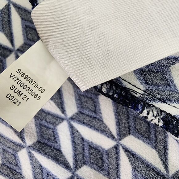 Banana Republic Dress Medium Slit Midi Navy Spaghetti Straps Smocking Geometric - Picture 12 of 12